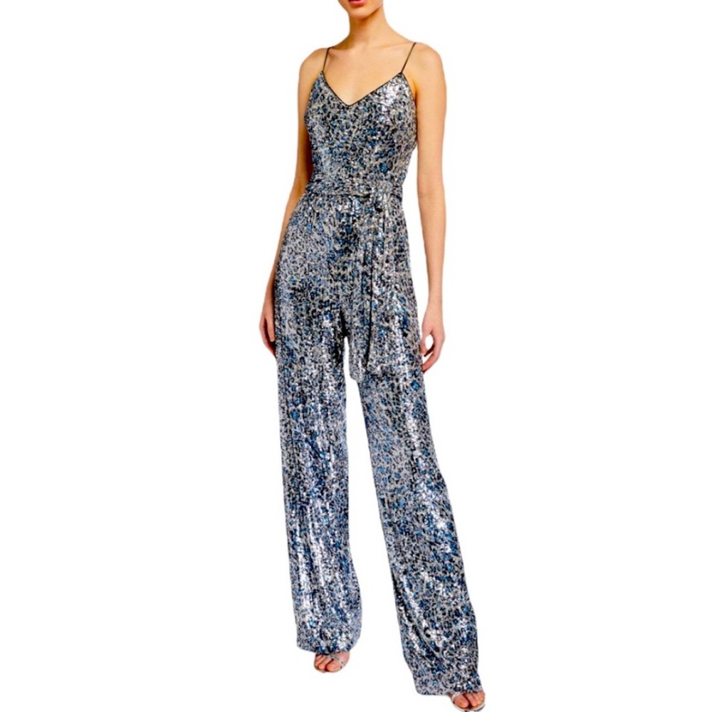 BLACK HALO ‘Bracy’ Leopard Sequin Jumpsuit Size 6, EUC